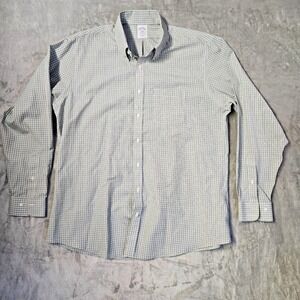Brooks Brothers Regent Fit Cotton Polo Shirt Dress Mens 17.5-36/7 Green Plaid